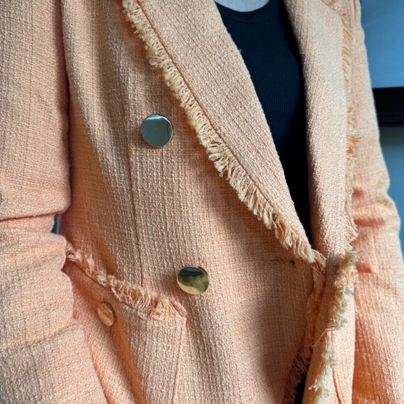 House of Harlow 1960 Tangerine Orange Tweed Blazer w/ Gold button accents - Picture 2 of 4